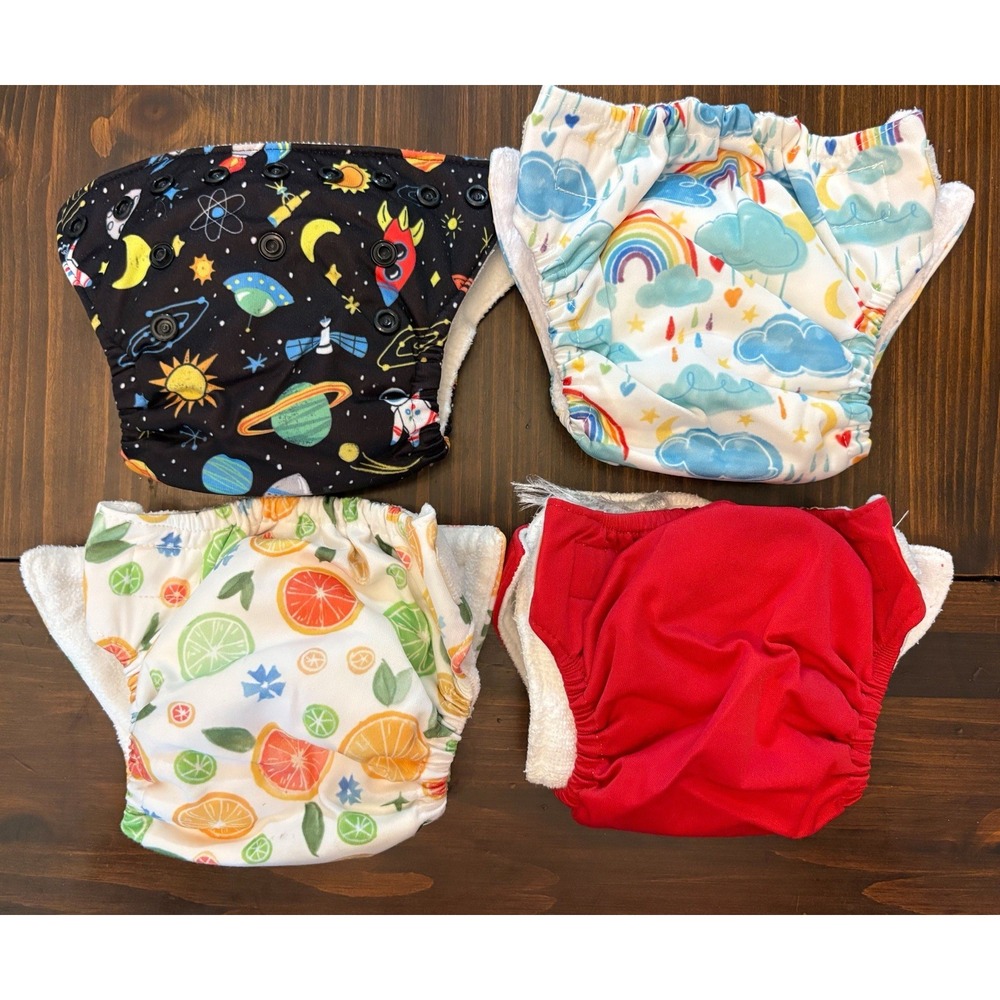 Thirsties Newborn All-in-One Cloth Diapers Lot of 4 Adjustable Snap Pre-Owned
